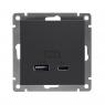 Розетка 2-м USB СП Афина тип А+С 5В 1х2.4А 2х4А механизм графит Universal А0059-Gr