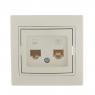 Розетка компьютерная + телефонная 2-м СП Mira RJ45 + RJ11 крем./крем.. LEZARD 701-0303-143