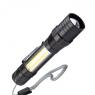Фонарь аккумуляторный ручной LED 1Вт + COB 5Вт линза зум аккум. Li-ion 18650 1А.ч USB-шнур ABS-пластик КОСМОС KOS113Lit