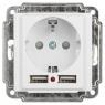 Розетка 1-м СП Accent 6-410-01 16А IP20 250В P+E Schuko защ. шторки + 2хUSB бел. Intro Б0063689