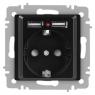 Розетка 1-м СП Accent 6-410-05 16А IP20 250В P+E Schuko + 2хUSB защ. шторки антрацит Intro Б0063698
