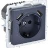 Розетка BRITE РЮш10-1-БрМ 16А с USB A+A 2.1А с заземл. защ. шторки механизм маренго IEK BR-R14-16-U21-D21-K35