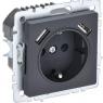 Розетка BRITE РЮш10-1-БрГ 16А с USB A+A 2.1А с заземл. защ. шторки механизм графит IEK BR-R14-16-U21-D21-K53