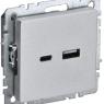 Розетка BRITE USB A+C 18Вт РЮ11-1-БрА механизм алюм. IEK BR-U22-018-K47